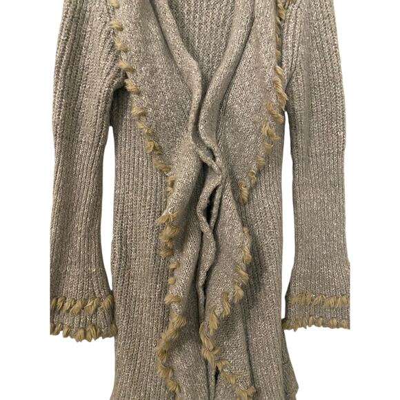 Escio Anthropologie Long Cardigan Sweater Medium Wool Blend Ruffle Fringe Boho - Picture 4 of 10